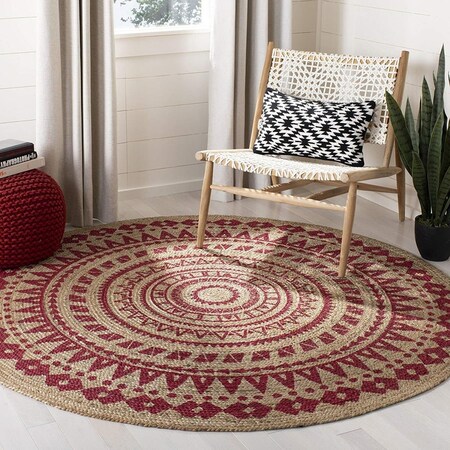 Safavieh Hand Woven 4 x 4 ft. Natural Fiber Coastal RugFuchsia & Natural Round NF802C-4R